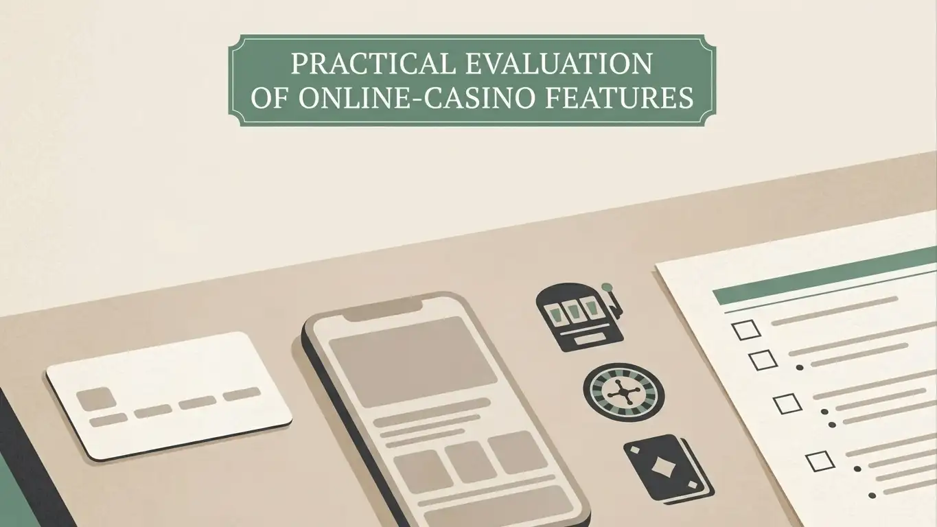 Editorial illustration of payment, mobile and game checks used when evaluating an online casino